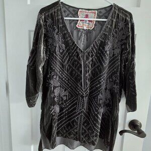 Johnny Was Grey Velvet Tunic Size S